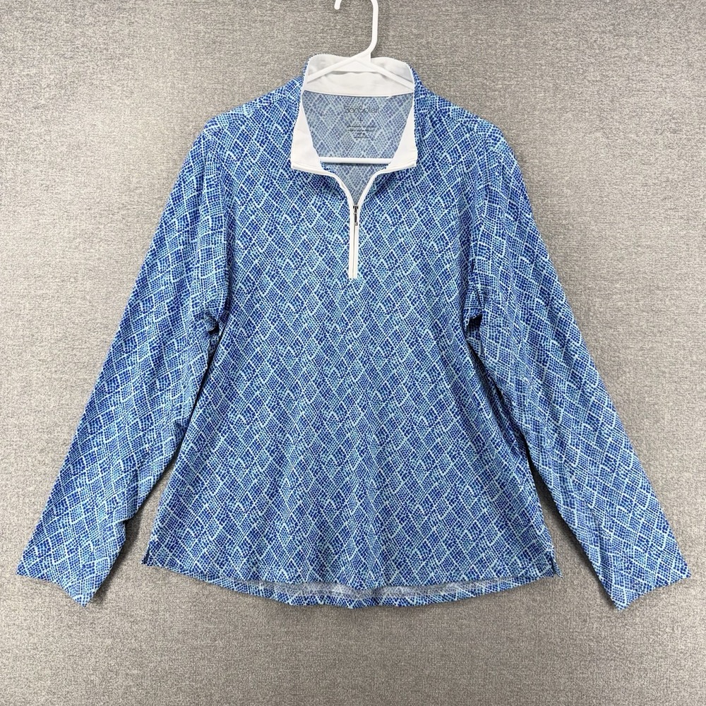 San Soleil 1/4 Zip Golf Pullover Women Size Large Blue Geometric Tennis